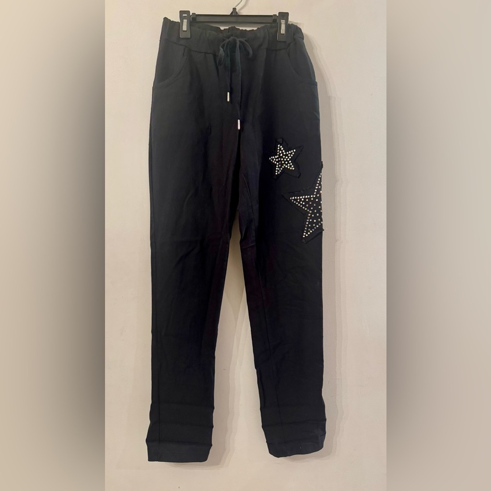 Gigi Moda size Small Black Star-Embellished lightweight Pants